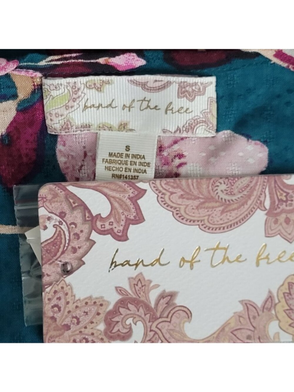 Hand Of The Bee Floral Maxi Dress Size S Pine Plum Long Sleeve Wrap Style NWT - Picture 6 of 9